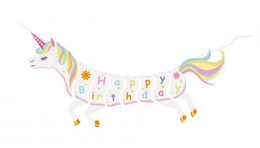 2x Girlande "Happy Birthday" / je 2,5m / je 1x Einhorn und Dino