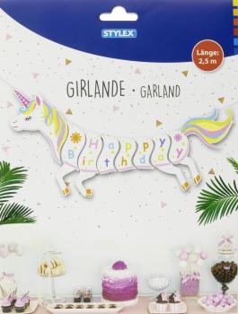 2x Girlande "Happy Birthday" / je 2,5m / je 1x Einhorn und Dino