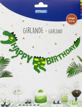 2x Girlande "Happy Birthday" / je 2,5m / je 1x Einhorn und Dino