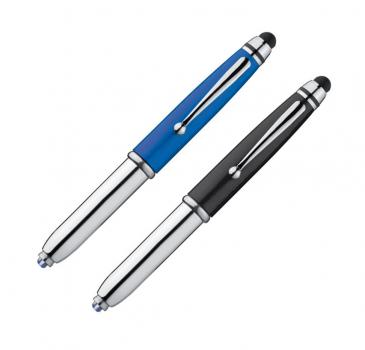 2x Touchpen Kugelschreiber mit LED Licht & Touchscreenstift / 1x blau + schwarz