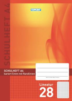 3 Schulhefte DIN A4 Lineatur 28 kariert mit Rand