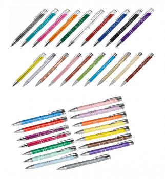 35 Kugelschreiber mit Gravur "Viel Glück" / aus Metall / 35 verschiedene Farben