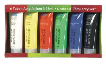 36 (6x 6) Flaschen Acrylfarbe Set mit je 75ml 6 versch. Farben