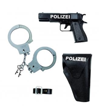 3tlg. Polizeiset / bestehend aus Pistole, Handschellen und Halfter