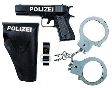 3tlg. Polizeiset / bestehend aus Pistole, Handschellen und Halfter