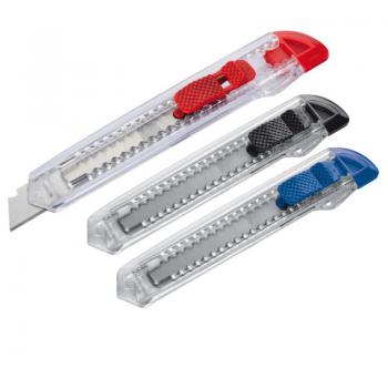 3x Cutter / Kartonmesser / Farbe: je 1x transparent rot, blau und schwarz