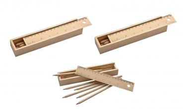 3x Holzbox mit 24 Buntstifte / Deckel  mit Lineal / naturbelassen