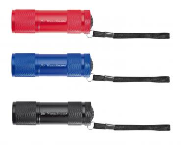 3x LED Alu Taschenlampe mit Gravur / mit 9 LED / Farbe: je 1x schwarz, blau,rot