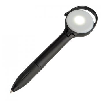 3x LED Kugelschreiber mit rotierendem, transparenten LED Kopf und Karabinerhaken