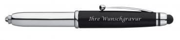 3x LED Touchpen Kugelschreiber mit Gravur / Farbe: je 1x silber-schwarz,rot,blau