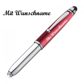 3x LED Touchpen Kugelschreiber mit Namensgravur - je 1x silber-schwarz,rot,blau