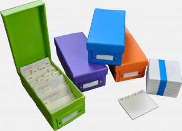 3x Lernbox Karteikasten DIN A8 / 3 verschiedene Farben + 1200 Karteikarten