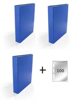 3x Ringbuch / DIN A5 / 4-Ring Ordner / Farbe: blau + 100 Prospekthüllen