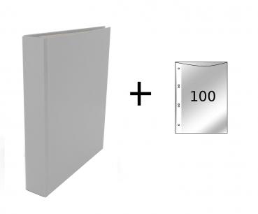3x Ringbuch / DIN A5 / 4-Ring Ordner / Farbe: grau + 100 Prospekthüllen