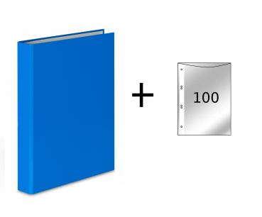 3x Ringbuch / DIN A5 / 4-Ring Ordner / Farbe: hellblau + 100 Prospekthüllen