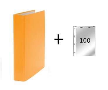 3x Ringbuch / DIN A5 / 4-Ring Ordner / Farbe: orange + 100 Prospekthüllen