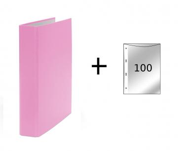 3x Ringbuch / DIN A5 / 4-Ring Ordner / Farbe: pink + 100 Prospekthüllen