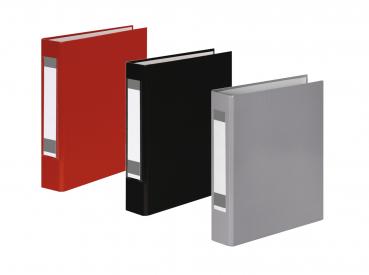 3x Ringbuch mit Rückenschild / DIN A5 / 2-Ring / je 1x rot, schwarz und grau