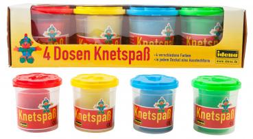 4 Dosen Kinderknete / Deckel mit Ausstechform / je 1x rot, blau, gelb, grün