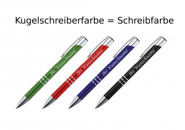 4 Kugelschreiber mit Gravur / Schreibfarbe je 1x  grün, blau, rot, schwarz