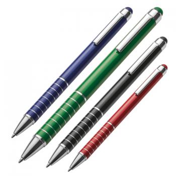 4 Touchpen Kugelschreiber / aus Metall / Farbe: je 1x grün, blau, schwarz, rot