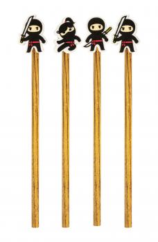 4 verschiedene Bleistifte mit Motiv Radierer "Ninja" / Härtegrad HB