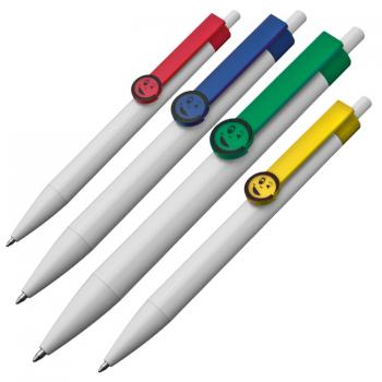 4x Druckkugelschreiber / mit Smile Gesicht / 4 verschiedene Farben
