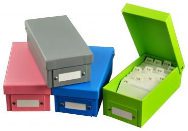 4x Lernbox / Karteikasten DIN A8 / 4 verschiedene Farben + 1600 Karteikarten