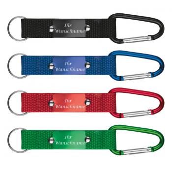 4x Schlüsselanhänger mit Gravur / mit Karabiner / je 1x schwarz,blau,rot,grün