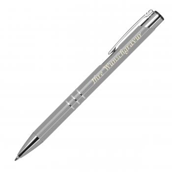 5 Kugelschreiber aus Metall mit Gravur / Farbe: je 1x pink,oange,grün,gelb,grau
