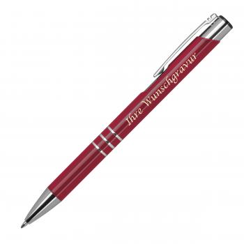 5 Kugelschreiber aus Metall mit Gravur / je 1x burgund,schwarz,blau,rot,weiß