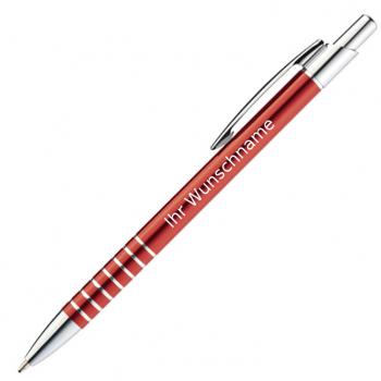 5 Kugelschreiber mit Gravur / aus Metall / je 1x blau, rot, grau, grün, orange