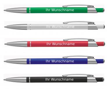 5 Kugelschreiber mit Gravur / aus Metall / slimline / 5 verschiedene Farben