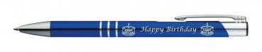 5 Kugelschreiber mit Gravur "Happy Birthday" / aus Metall / Farbe: blau