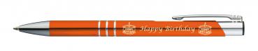5 Kugelschreiber mit Gravur "Happy Birthday" / aus Metall / Farbe: orange
