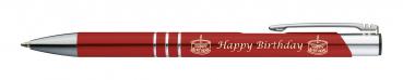 5 Kugelschreiber mit Gravur "Happy Birthday" / aus Metall / Farbe: rot