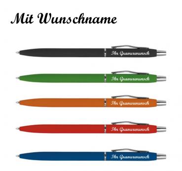 5 Kugelschreiber mit Namensgravur - aus Metall -gummiert - 5 verschiedene Farben