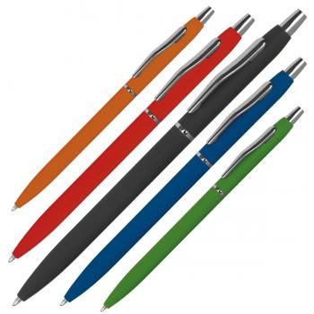 5 Schlanke Metall-Kugelschreiber / gummiert / 5 Farben