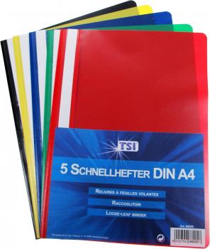 5 Schnellhefter DIN A4 / PP / Farbe: je 1x schwarz, gelb, blau, rot, grün