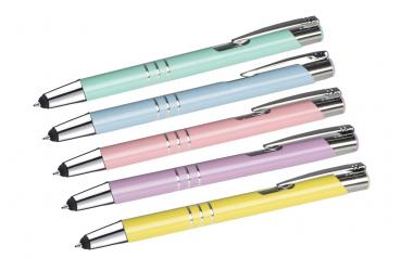 5 Touchpen Kugelschreiber "Pastell" aus Metall / 5 Pastell-Farben