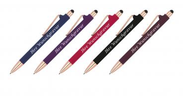 5 Touchpen-Kugelschreiber aus Metall "Roségold-Edition" mit Gravur / 5 Farben