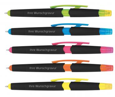 5 Touchpen Kugelschreiber mit Gravur / mit Textmarker / 5 verschiedene Farben