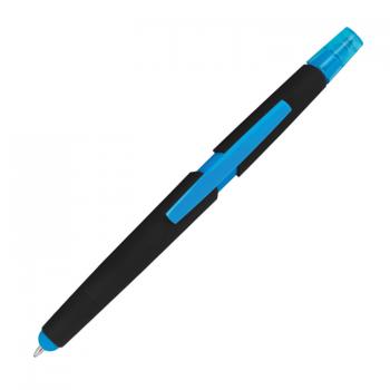 5 Touchpen Kugelschreiber mit Gravur / mit Textmarker / Farbe: hellblau