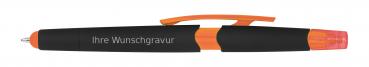 5 Touchpen Kugelschreiber mit Gravur / mit Textmarker / Farbe: orange