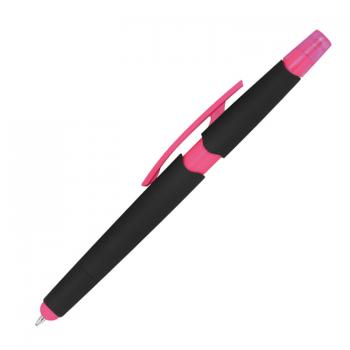 5 Touchpen Kugelschreiber mit Gravur / mit Textmarker / Farbe: pink