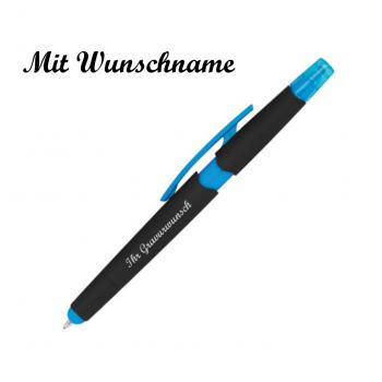 5 Touchpen Kugelschreiber mit Namensgravur - mit Textmarker - 5 versch. Farben