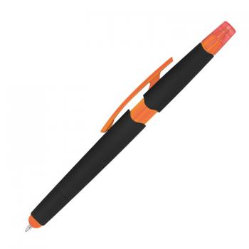 5 Touchpen Kugelschreiber mit Namensgravur - mit Textmarker - Farbe: orange