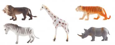 5 Zootiere Spielfiguren / ca. 10 cm /  je 1 Löwe, Tiger, Nashorn, Giraffe, Zebra