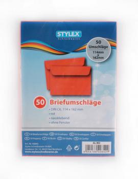 50 farbige Briefumschläge / Din C6 / Farbe: rot