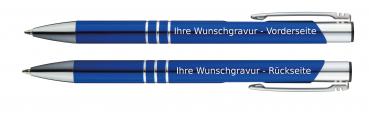 50 Kugelschreiber aus Metall / mit beidseitige Gravur / Farbe: blau